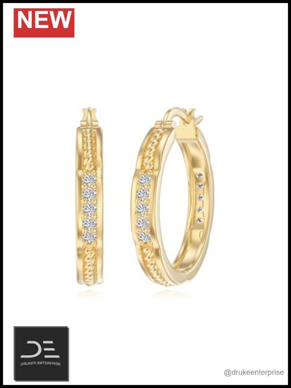 14K Gold Plated Moissanite Hoop Earrings 925 Sterling Silver Rope Pattern